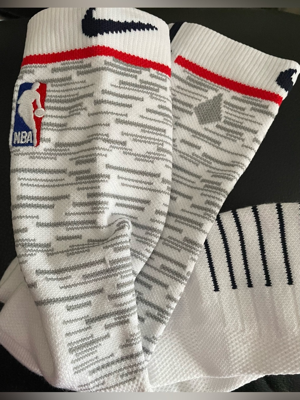 Nike White Gray NBA Socks with Red and Navy Accents
